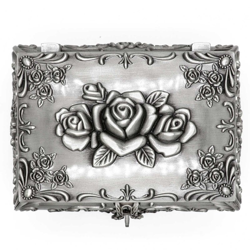 AVESON Rectangle Vintage Metal Jewelry Box Trinket Storage Organizer Gift Box Chest Ring Case with Rose Pattern for Girls Ladies Women, Large - Image 2